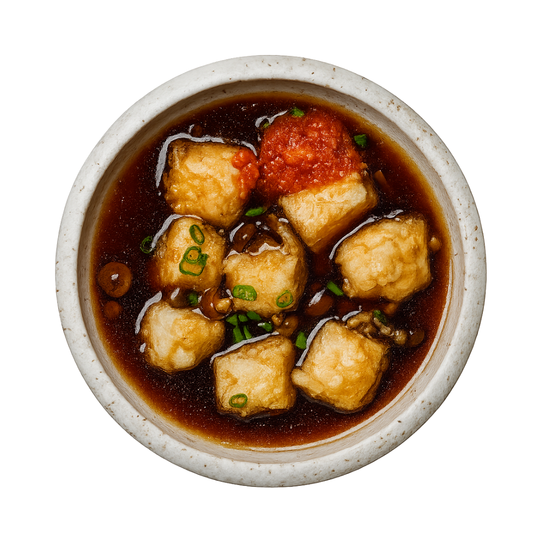 Clean shot of agedashi tofu
