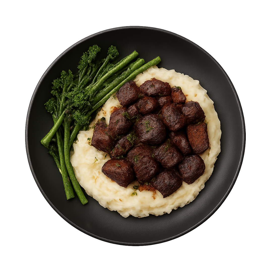 Enhanced beef tips and mash